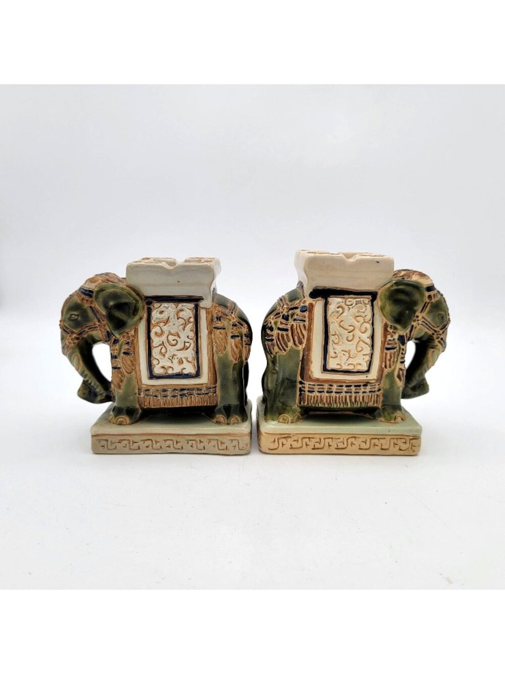 Hollywood Regency Indian Elephant Ashtrays Pair